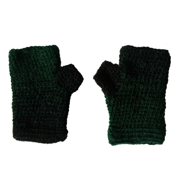 Χειροποίητα γάντια πλεγμένα με βελονάκι δίχρωμα σε σκούρο πράσινο και μαύρο - ακρυλικό, χειροποίητα