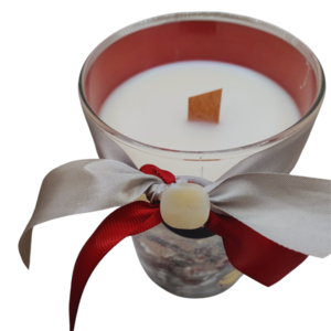 Αρωματικό κερί σόγιας διακοσμημένο με τετράγωνη φίλντισι πέτρα και κόκκινη - γκρι κορδέλα - αρωματικά κεριά