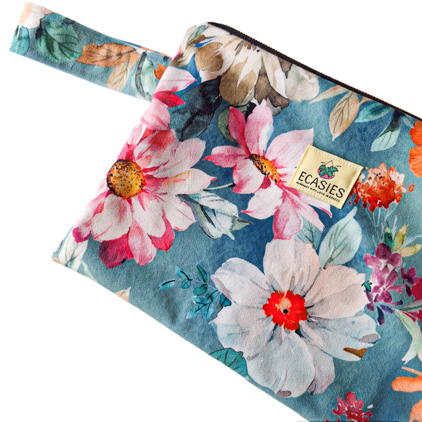 Βελούδινη τσάντα με αδιάβροχη επένδυση Floral - ύφασμα, clutch, φλοράλ, χειρός, μικρές - 2