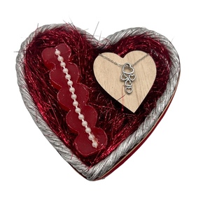 Ατσάλινο κολιέ με κρεμαστές δύο ασημί καρδιές - μέταλλο