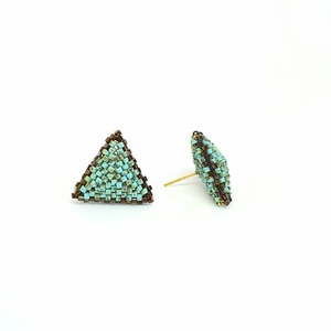 Τριγωνικά μικρά σκουλαρίκια - γυαλί, χάντρες, minimal, μικρά, καρφάκι - 3