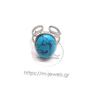 Ατσάλινο δαχτυλίδι με μπλε ημιπολύτιμη πέτρα σε προσαρμοζόμενο μέγεθος - ημιπολύτιμες πέτρες, ατσάλι, boho, αυξομειούμενα