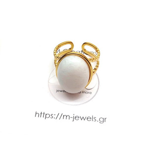 Ατσάλινο δαχτυλίδι με λευκή ημιπολύτιμη πέτρα σε προσαρμοζόμενο μέγεθος - ημιπολύτιμες πέτρες, επιχρυσωμένα, ατσάλι, boho, αυξομειούμενα