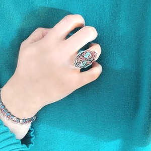 Ατσάλινο boho δακτυλίδι με πέτρες σε διάφορα χρώματα - χάντρες, ατσάλι, boho, σταθερά - 2