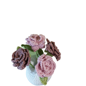 Πλεκτό λευκό βάζο με τριαντάφυλλα 15 εκ - ύφασμα, βάζα & μπολ, βαμβακερό νήμα