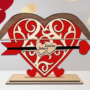 Προσωποποιημένη επιτραπέζια 3d Ξύλινη Καρδιά με τόξο Άγιος Βαλεντίνος (45x26 cm) - ξύλο, καρδιά, διακοσμητικά, αγ. βαλεντίνου