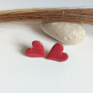 Σκουλαρίκια από πολυμερικό πηλό σε σχήμα καρδιάς - πηλός, μικρά, ατσάλι, πέρλες, φθηνά - 3