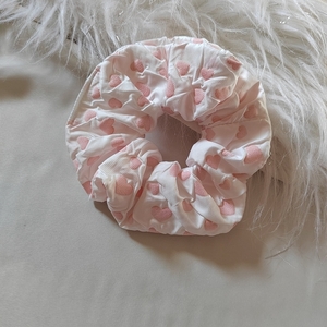 Χειροποίητα υφασμάτινα ανάγλυφα scrunchies λαστιχάκια μαλλιών σε ροζ και θαλασσι 1τμχ medium size - ύφασμα, αγ. βαλεντίνου, λαστιχάκια μαλλιών - 4