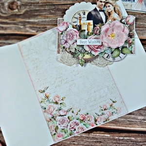 Χειροποίητη ρομαντική ευχετήρια κάρτα γάμου με λουλούδια - λουλούδια, χειροποίητα, γάμος, επέτειος, ευχετήριες κάρτες - 2