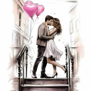 Αφίσα - Poster Valentine Couple Kissing 3, 21x30εκ. - αφίσες