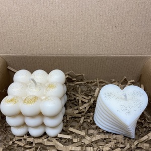GIFT BOX* Με ενα κερι BUBBLE και ενα Κερι σε σχημα καρδιας - κερί, αρωματικά κεριά, αρωματικό χώρου, 100% φυτικό