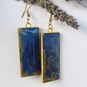 Σκουλαρίκια “Goldenblue earrings” από πολυμερικό πηλό και υγρό γυαλί . - γυαλί, πηλός, μακριά, boho, γάντζος - 3