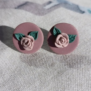 Καρφωτά σκουλαρίκια Λιλά Τριαντάφυλλο - τριαντάφυλλο, πηλός, romantic, λουλούδι - 2