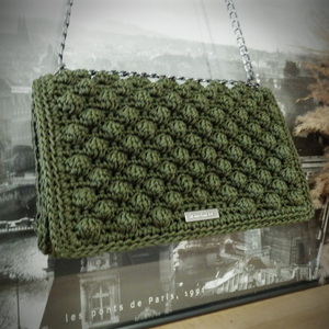crochet chaki bag πλεκτή χειροποιήτη τσάντα σε χρώμα χακί - νήμα, ώμου, all day, πλεκτές τσάντες, βραδινές - 2