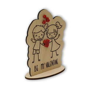 Επιτραπέζιο σταντ “Be my valentine” 10x12 εκ. - ξύλο, καρδιά, plexi glass, διακοσμητικά, επιτραπέζιο διακοσμητικό - 2