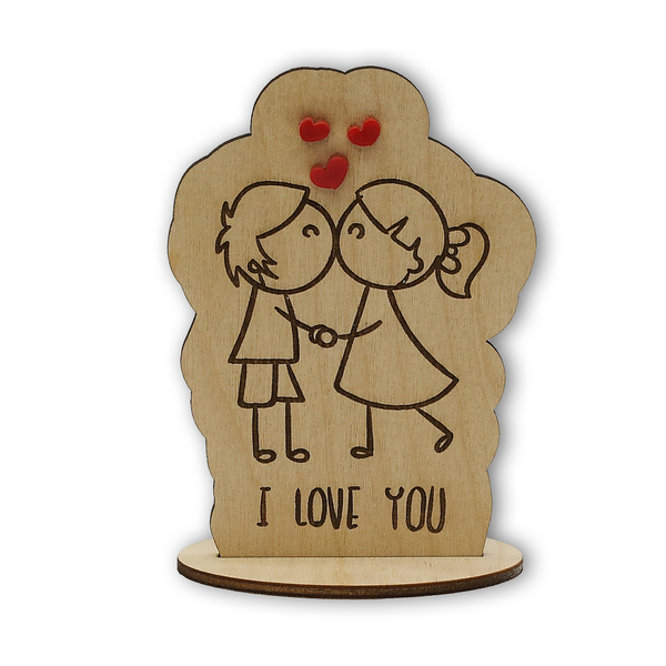 Επιτραπέζιο σταντ “I love you” 8,5x12 εκ. - ξύλο, καρδιά, plexi glass, διακοσμητικά, επιτραπέζιο διακοσμητικό