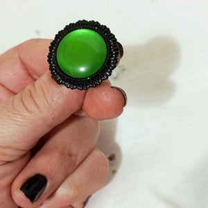 Δαχτυλίδι με πράσινο - σμαραγδί καμπουσόν - ατσάλι, boho, αυξομειούμενα, φθηνά - 5