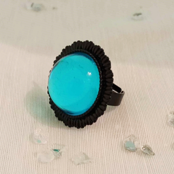 Δαχτυλίδι με γαλάζιο καμπουσόν - απαραίτητα καλοκαιρινά αξεσουάρ, ατσάλι, boho, φθηνά - 3