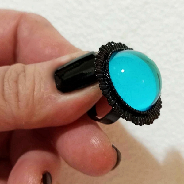 Δαχτυλίδι με γαλάζιο καμπουσόν - απαραίτητα καλοκαιρινά αξεσουάρ, ατσάλι, boho, φθηνά - 5