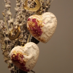 Σκουλαρίκια White hearts earrings από υγρό γυαλί. - γυαλί, μακριά, ατσάλι, μεγάλα, καρφάκι - 2