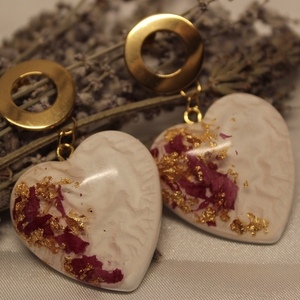 Σκουλαρίκια White hearts earrings από υγρό γυαλί. - γυαλί, μακριά, ατσάλι, μεγάλα, καρφάκι - 4