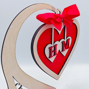 Ξύλινο προσωποποιημένο διακοσμητικό καρδιά με τα αρχικά σας - ξύλο, καρδιά, personalised, διακοσμητικά, αγ. βαλεντίνου - 2