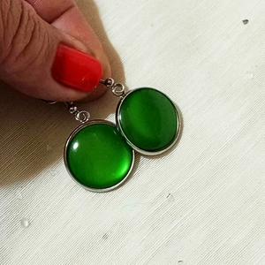 Στρογγυλά σκουλαρίκια με πράσινο καμπουσόν - μακριά, ατσάλι, boho, μεγάλα, φθηνά - 2