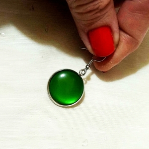 Στρογγυλά σκουλαρίκια με πράσινο καμπουσόν - μακριά, ατσάλι, boho, μεγάλα, φθηνά - 4
