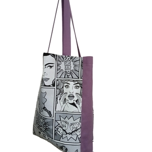 Υφασμάτινη τσάντα διπλής όψης με σχέδια comic - ύφασμα, ώμου, tote, λαστιχάκια μαλλιών - 3