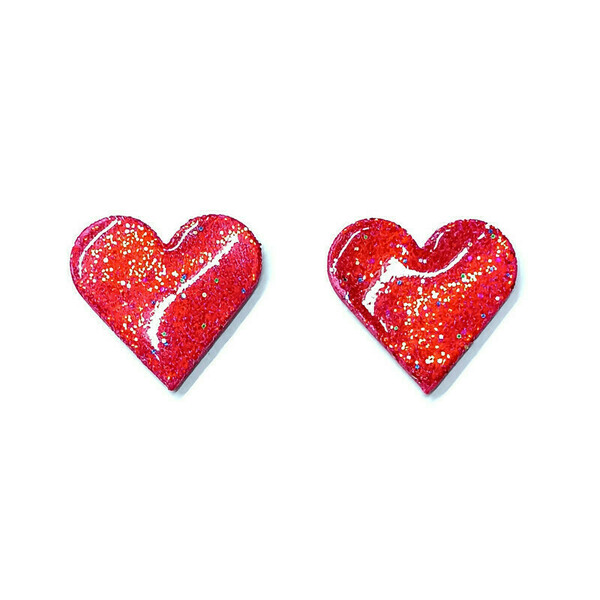 Be my Valentine - Σκουλαρίκια καρδιές από πηλο - καρδιά, πηλός, μικρά, ατσάλι, αγ. βαλεντίνου