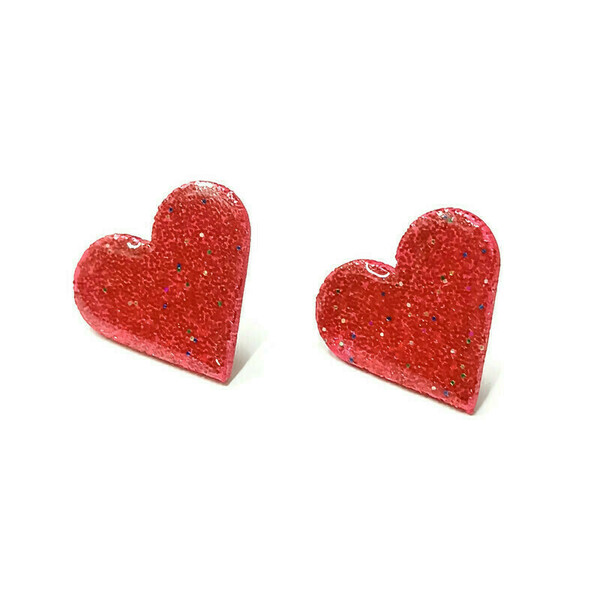 Be my Valentine - Σκουλαρίκια καρδιές από πηλο - καρδιά, πηλός, μικρά, ατσάλι, αγ. βαλεντίνου - 3