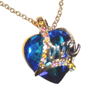 Κολιε με Ατσαλινη ασημί Καρδια με Μεγαλο Κρυσταλλο διαυγη σε χρωμα μπλε και << Love >> με ατσαλι και ροζ ζιργκονακια ,.Ατσαλινη αλυσιδα - ημιπολύτιμες πέτρες, καρδιά, μέταλλο, ατσάλι, κοσμήματα - 4