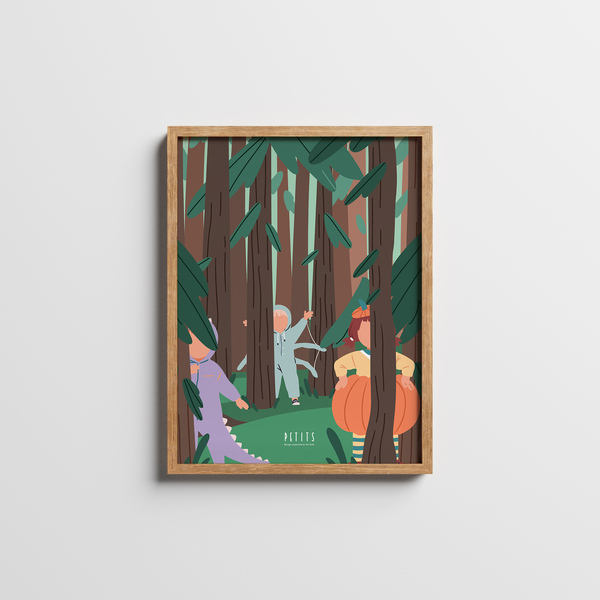 Μέσα στο δάσος| Παιδικό φυσικό ξύλινο κάδρο 30x40cm με χαρτί illustration 200gr - πίνακες & κάδρα, παιδικό δωμάτιο, ζωάκια, παιδικά κάδρα