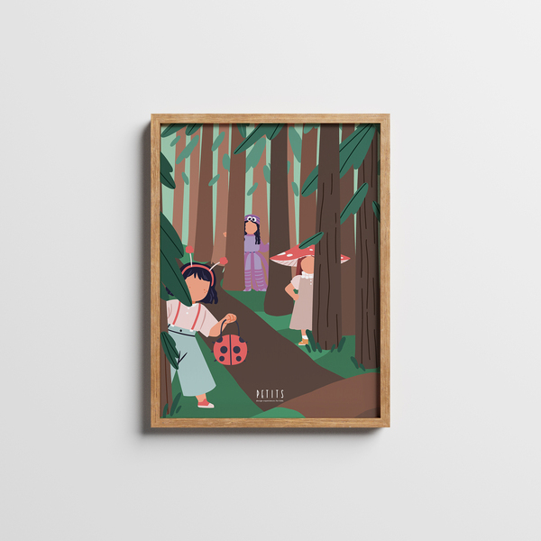 Μέσα στο δάσος 2| Παιδικό φυσικό ξύλινο κάδρο 30x40cm με χαρτί illustration 200gr - πίνακες & κάδρα, παιδικό δωμάτιο, ζωάκια, παιδικά κάδρα