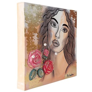 3D Πίνακας ζωγραφικής Κοπέλα με τριαντάφυλλα 30x30cm - πίνακες & κάδρα, πίνακες ζωγραφικής - 2