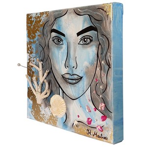 3D Πίνακας ζωγραφικής Κοπέλα με κοράλλια 30x30cm - πίνακες & κάδρα, πίνακες ζωγραφικής - 3