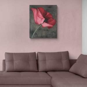 Πίνακας σε Καμβά "Poppy Dream" -Πρωτότυπο -Χειροποίητος -Ακρυλικά Χρώματα- 54 Χ 65 εκ- Κόκκινο/Γκρι - πίνακες & κάδρα, ακρυλικό, πίνακες ζωγραφικής - 3