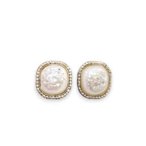 Vintage geometric earrings Σκουλαρίκια ρετρό τετράγωνα σε άσπρο και χρυσό - ορείχαλκος, ασήμι 925, boho, πέρλες, νυφικά