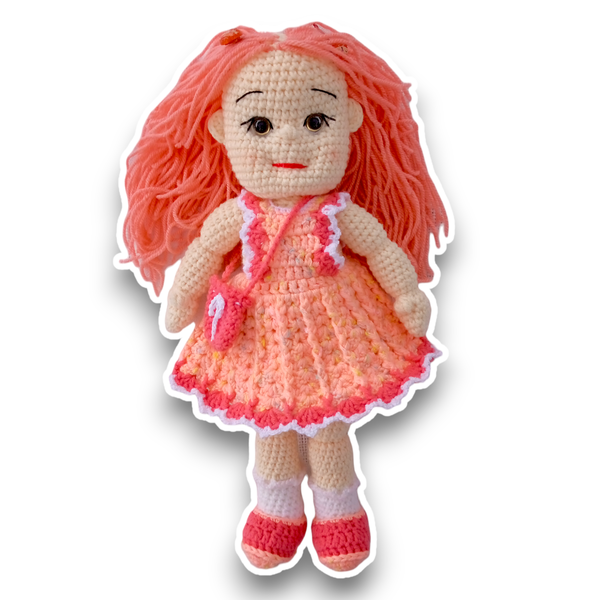 Κούκλα Μαρία 38 εκ με πορτοκαλί ρούχα σε κουτί δώρο για κορίτσι - κορίτσι, δώρο, λούτρινα, παιχνίδια, amigurumi