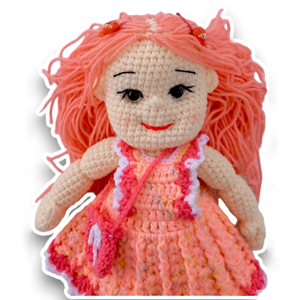 Κούκλα Μαρία 38 εκ με πορτοκαλί ρούχα σε κουτί δώρο για κορίτσι - κορίτσι, δώρο, λούτρινα, παιχνίδια, amigurumi - 2