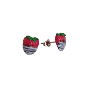 Καρφωτά σκουλαρίκια φράουλες με σοκολάτα - πηλός, μικρά, ατσάλι, boho - 3