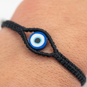 Γυναικείο βραχιόλι μακραμέ ματάκι μαύρο από κορδόνι - Womens black macrame bracelet Evil Eye made from thread - νήμα, μαμά, boho, χεριού, αυξομειούμενα - 2