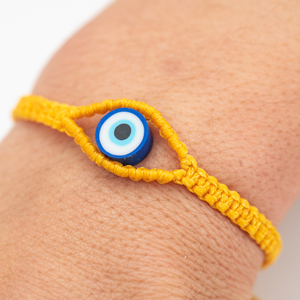 Γυναικείο βραχιόλι μακραμέ ματάκι κίτρινο από κορδόνι - Womens yellow macrame bracelet Evil Eye made from thread - νήμα, μαμά, boho, χεριού, αυξομειούμενα - 2