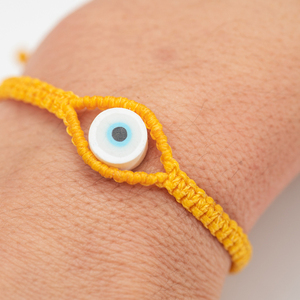 Γυναικείο βραχιόλι μακραμέ ματάκι κίτρινο από κορδόνι - Womens yellow macrame bracelet Evil Eye made from thread - νήμα, μαμά, boho, χεριού, αυξομειούμενα - 4