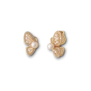 Σκουλαρίκια πεταλούδες σε χρυσό με πέρλα - ορείχαλκος, ασήμι 925, πεταλούδα, boho, νυφικά