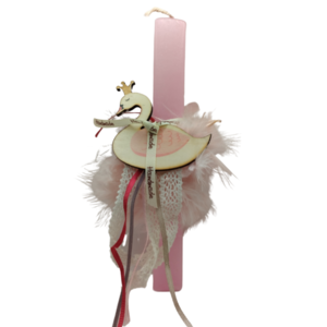 Αρωματική λαμπάδα με ξύλινο ροζ κύκνος - αρωματικά κεριά, αρωματικές λαμπάδες - 4