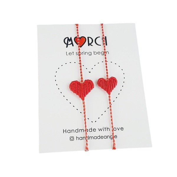 Σετ 2 μαρτάκια μακραμέ κόκκινες καρδούλες - καρδιά, κορδόνια, μαμά και κόρη, χεριού, αυξομειούμενα