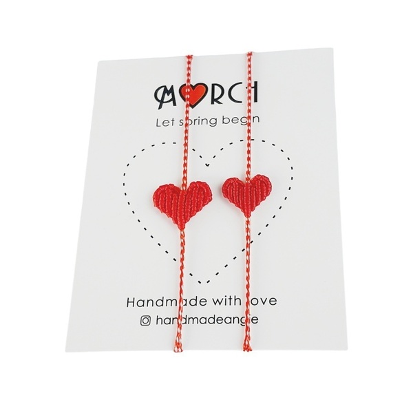 Σετ 2 μαρτάκια μακραμέ κόκκινες καρδούλες - καρδιά, κορδόνια, μαμά και κόρη, χεριού, αυξομειούμενα - 2