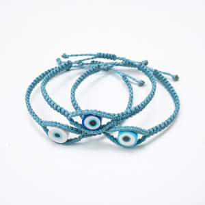Γυναικείο βραχιόλι μακραμέ ματάκι μπλε παστέλ από κορδόνι - Womens macrame bracelet Evil Eye pastel blue made from thread - νήμα, μαμά, boho, χεριού, αυξομειούμενα