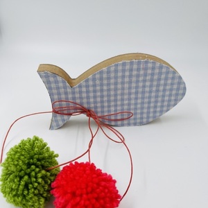 Χειροποίητο ξύλινο επιτραπέζιο ψάρι,ντυμένο γεωμετρικά υφάσματα. - mdf, διακοσμητικά, διακοσμητικό παιδικού δωματίου - 2